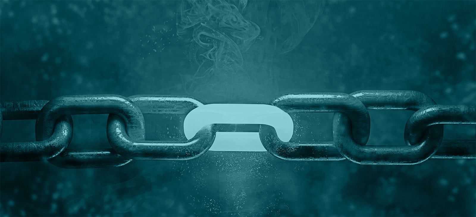 Metafoor van zwakke schakel in een ketting, als symbool voor kwetsbaarheden in de digitale supply chain